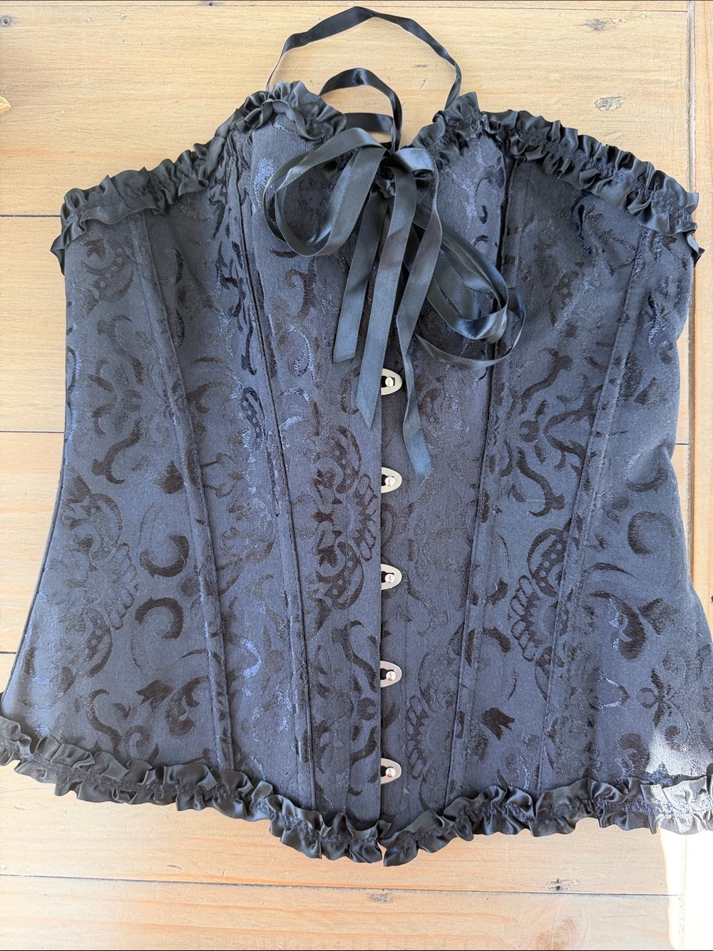 Black Floral Jacquard Corset Top Size M